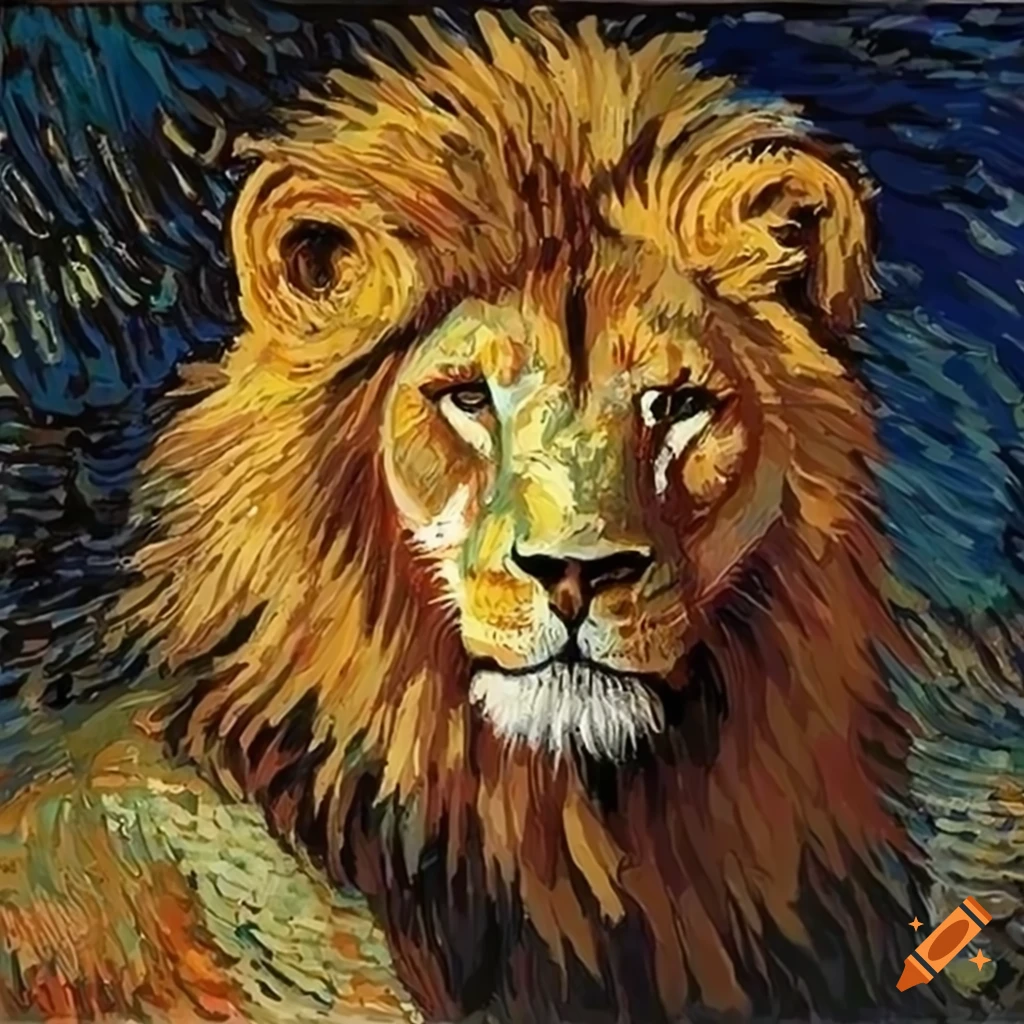 Lion dans le style d'un tableau de Van gogh on Craiyon