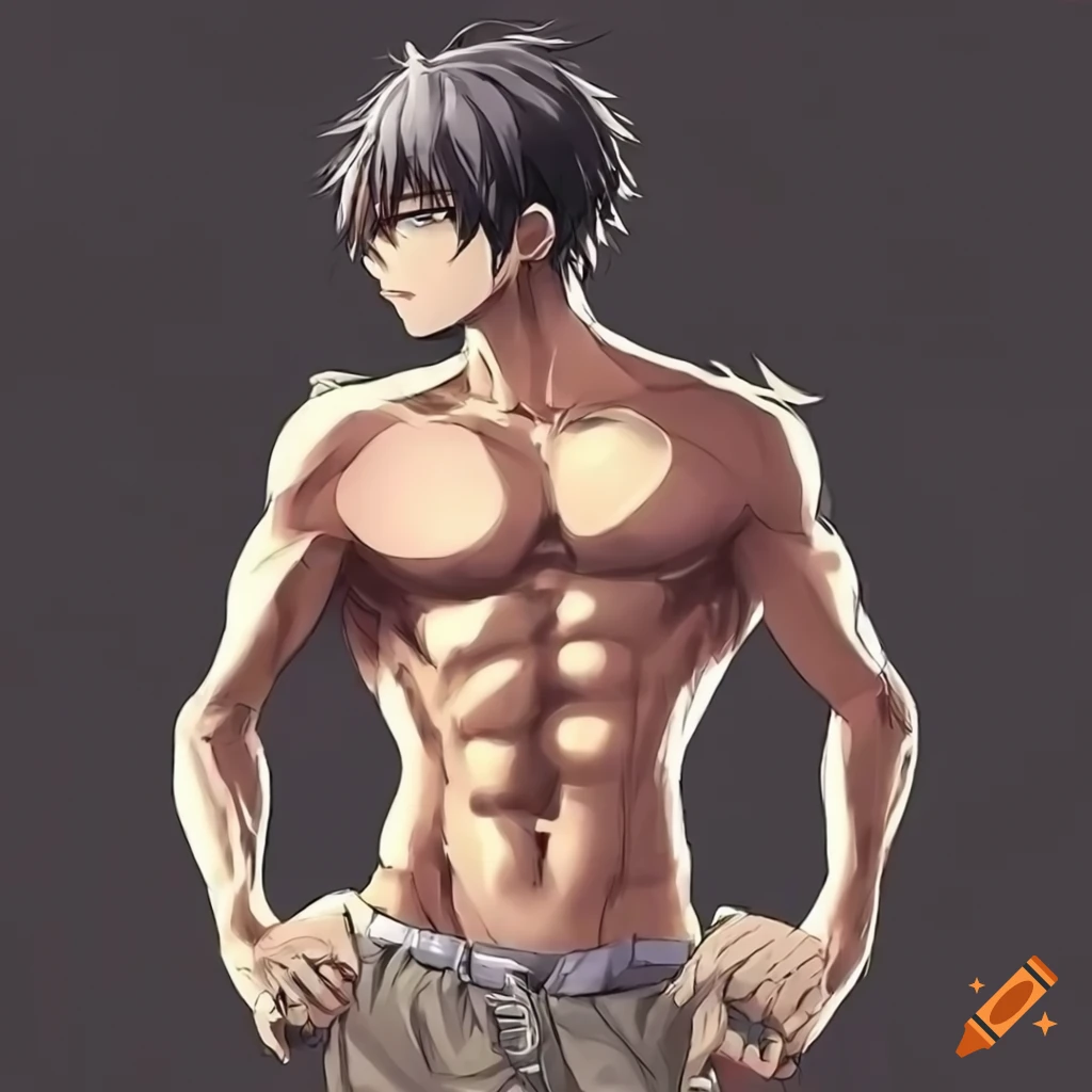 Hot anime guy tall skinny with chiseled abs