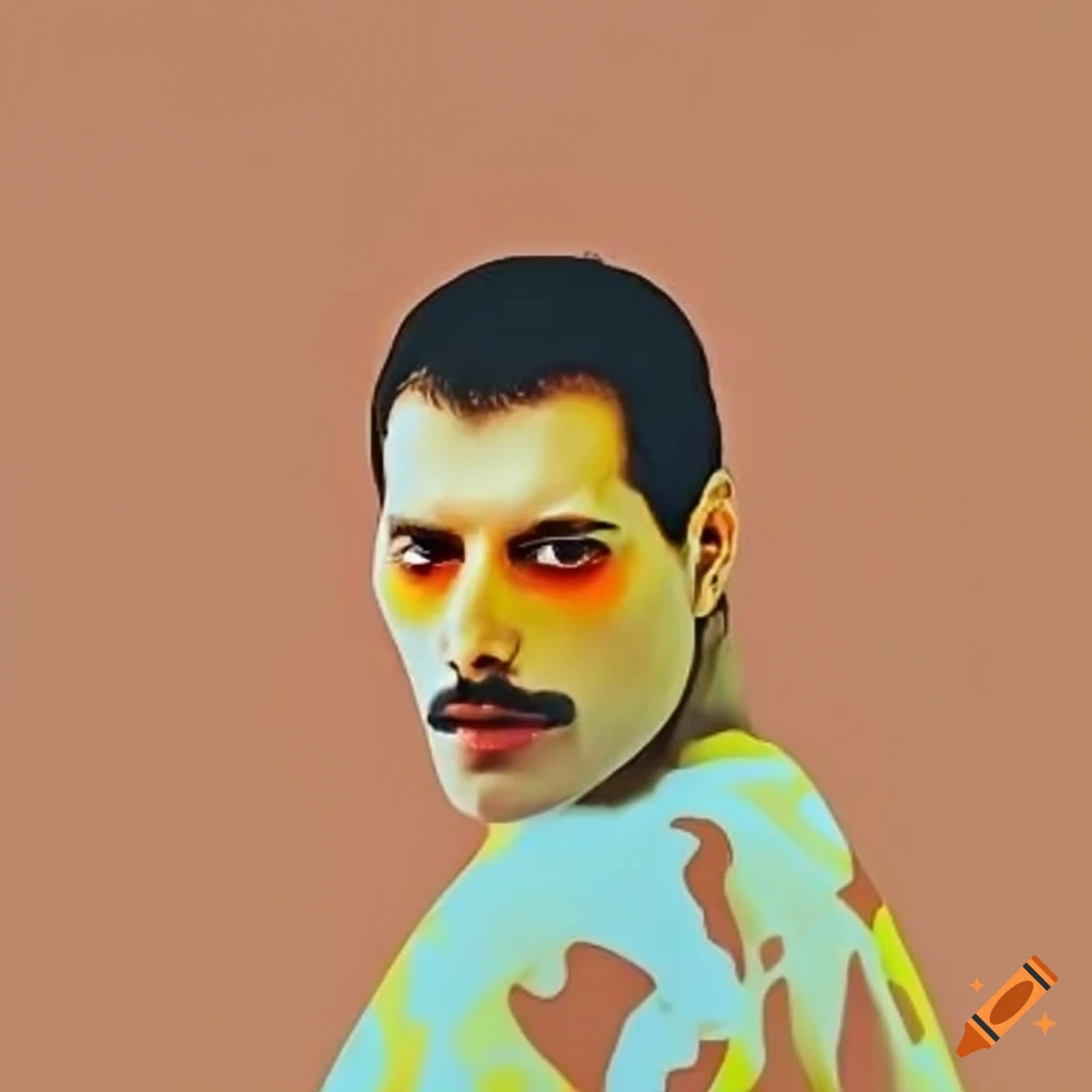 Freddie mercury in april greiman inpired graphic work in pastel yellow