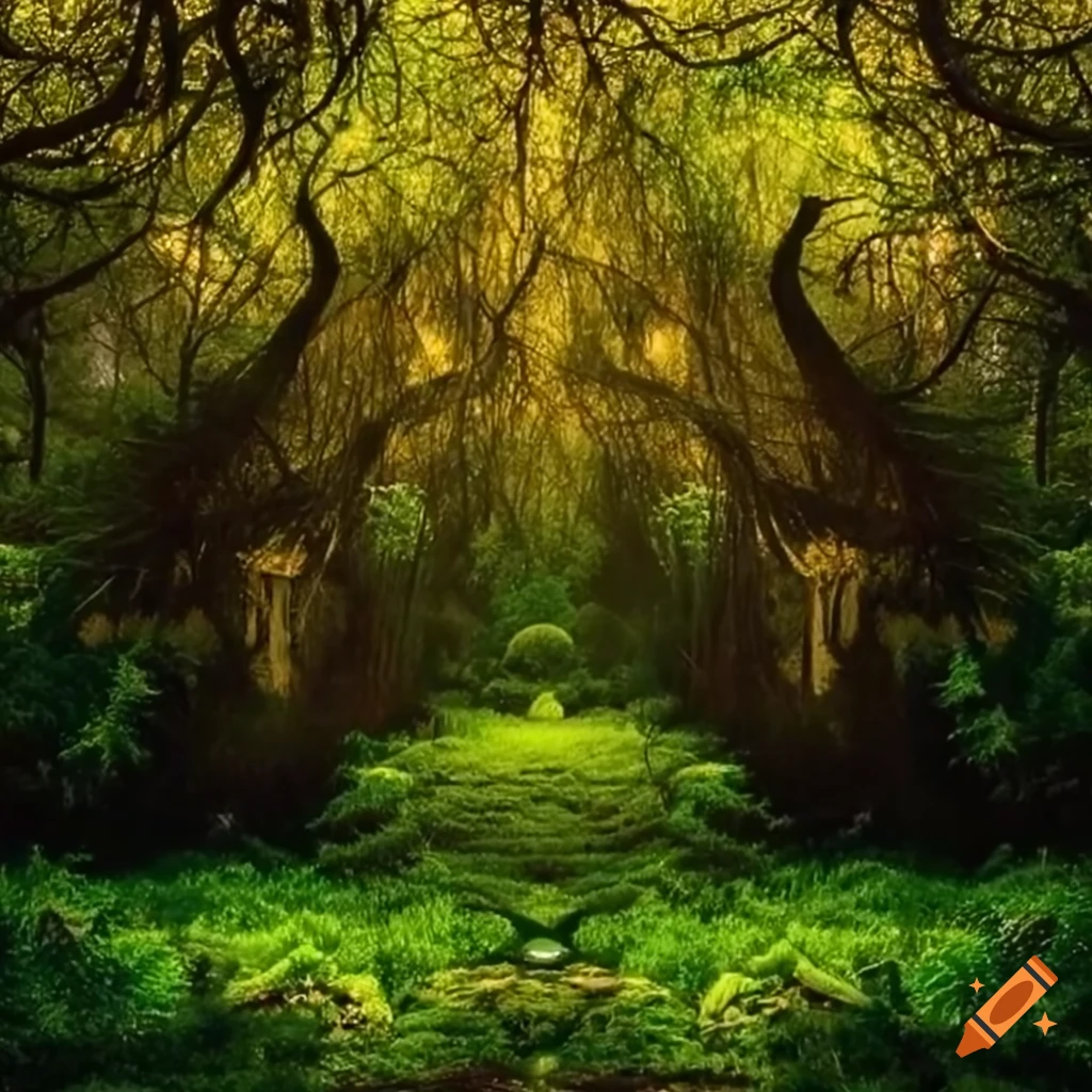 A mysterious enchanted forest on Craiyon