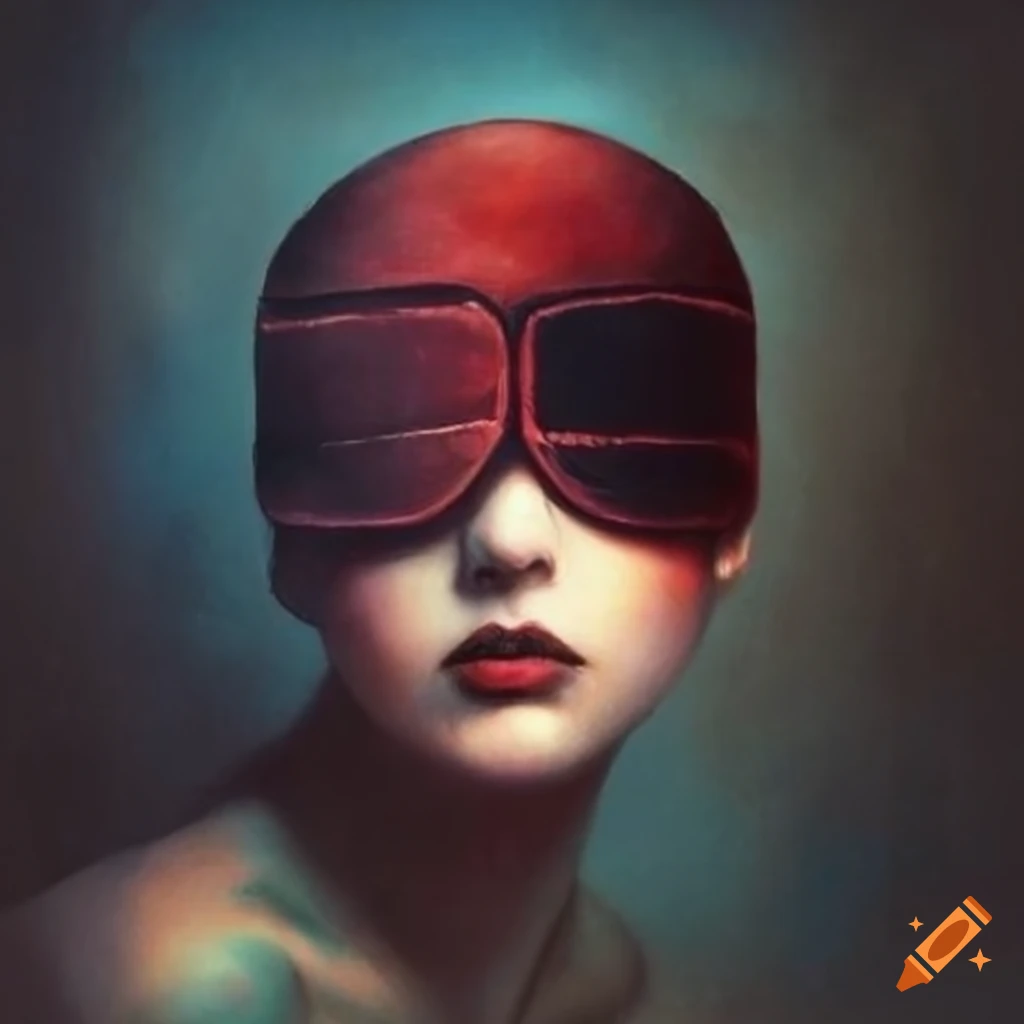 Her haunting beauty wearing velvet blindfold painted by beksinski