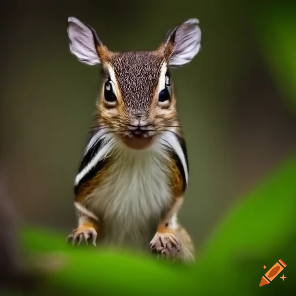 A whimsical striped forest creature inspired by both deer and chipmunks