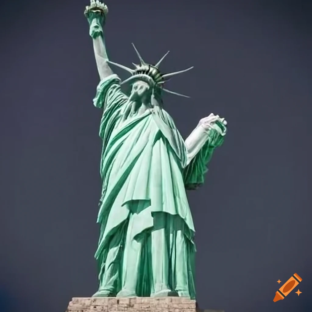 A statue of liberty that standing in a chemical laboratory and holds an