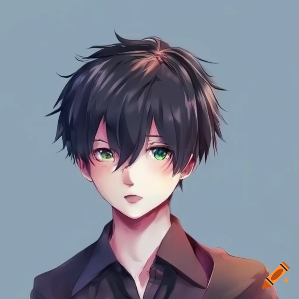 Anime boy character with black hair and adorable chubby cheeks