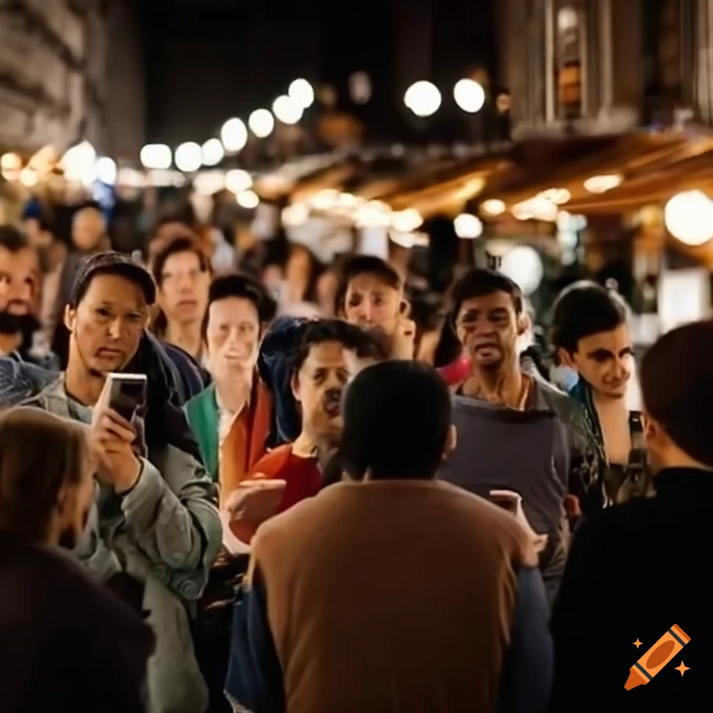 A man using mobile in crowd on market on Craiyon