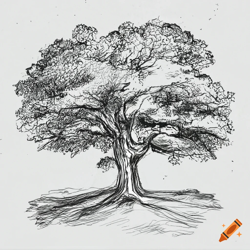 Sketch of three oak trees in a nature landscape on Craiyon