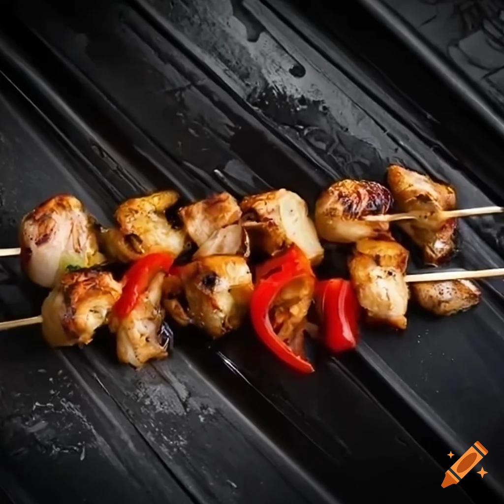 Grilled chicken skewers with bell peppers and onions