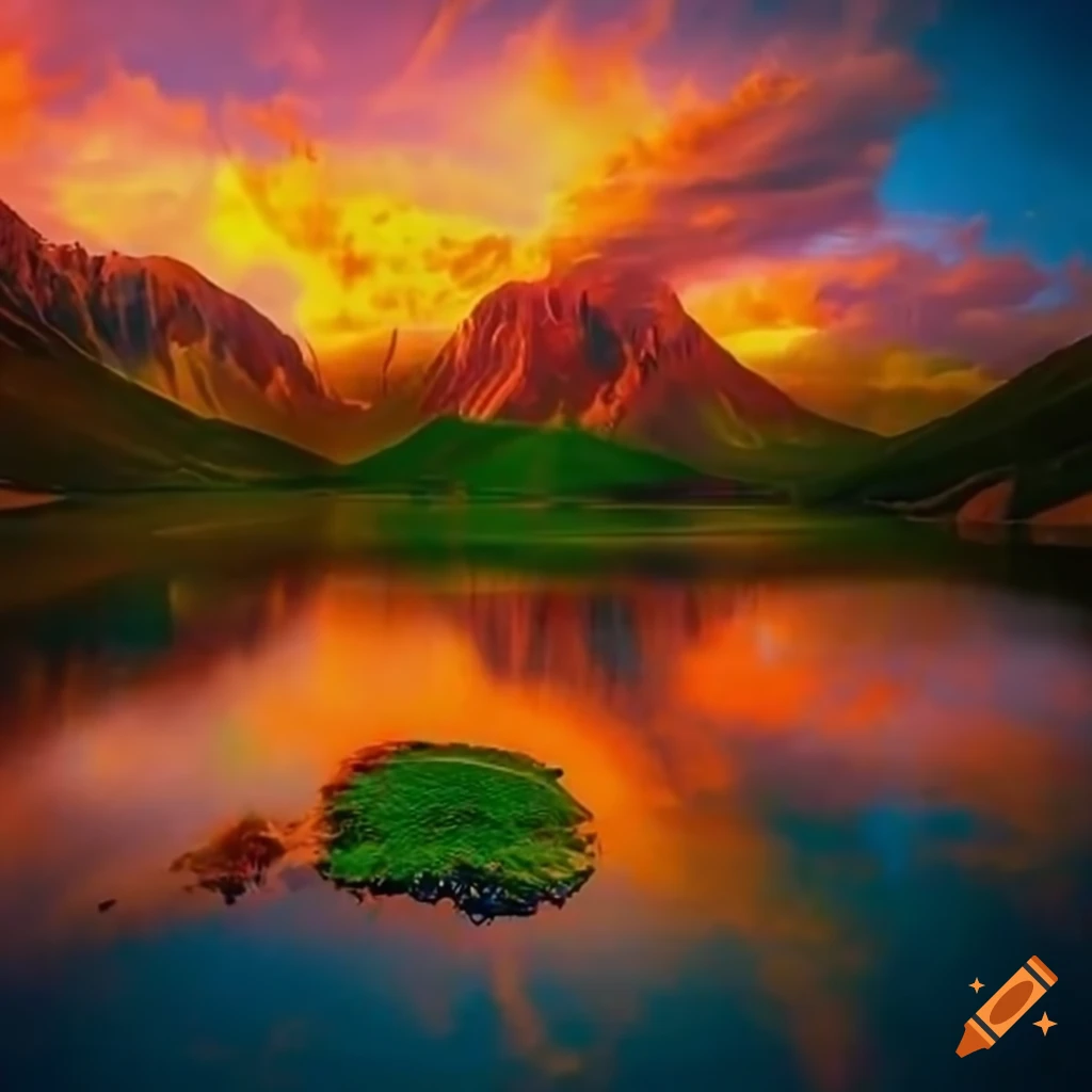 A serene landscape with vibrant colors, evoking peace and harmony on ...