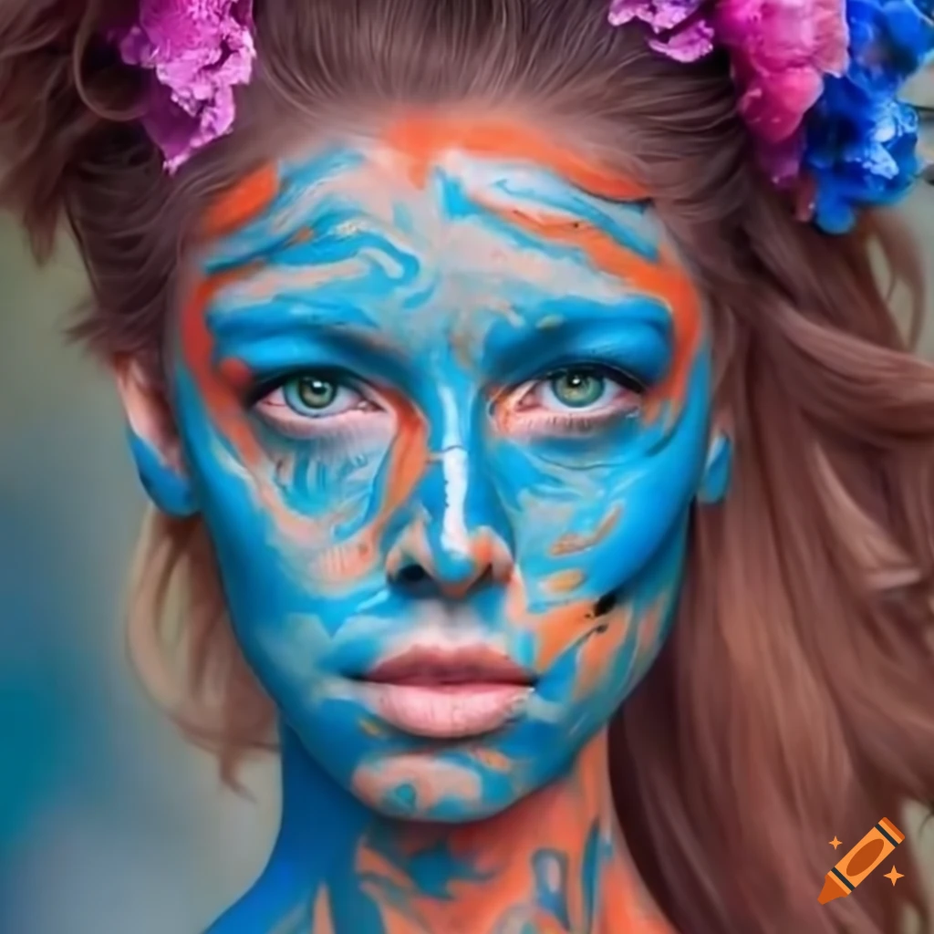 Beautiful woman with blue high-detailed body paint with coral reef on  Craiyon
