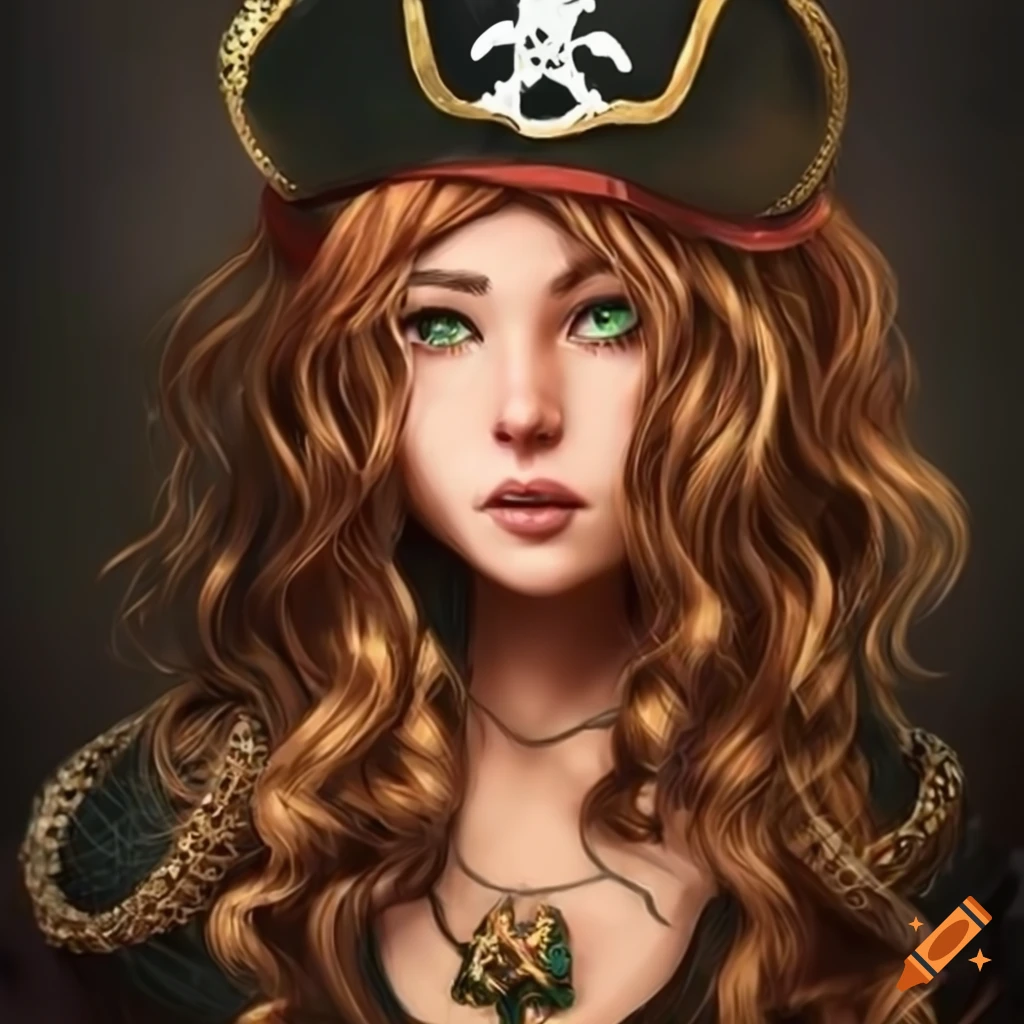 Concept art of a female pirate with auburn hair and detailed costume on  Craiyon