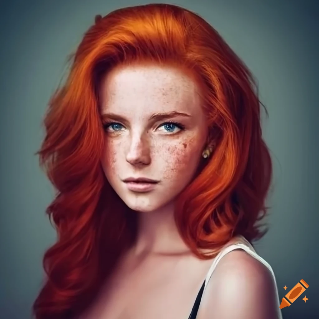 Beautiful young woman very light freckles red hair