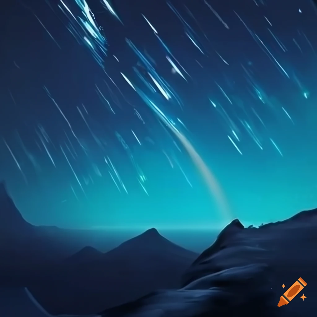 Cyan dreamscape meteor shower on Craiyon