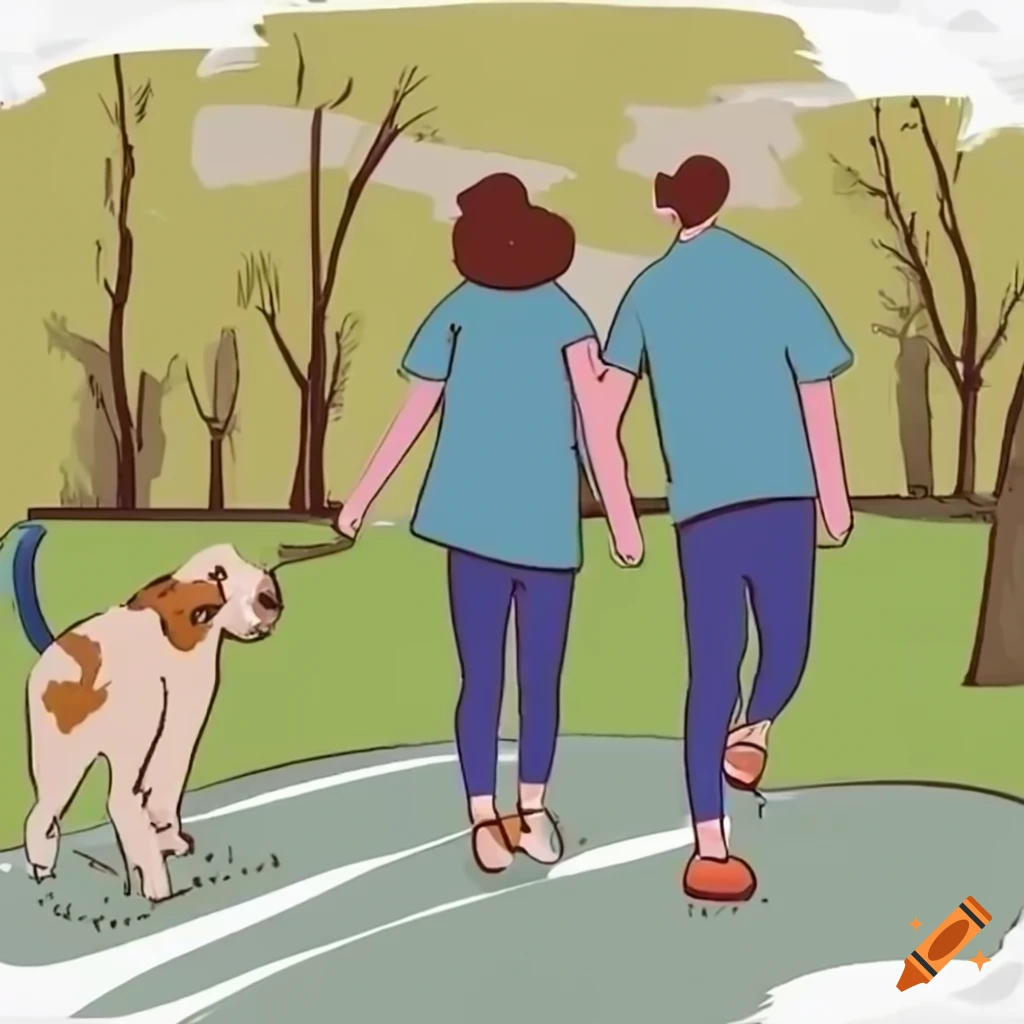 two cartoon people walking