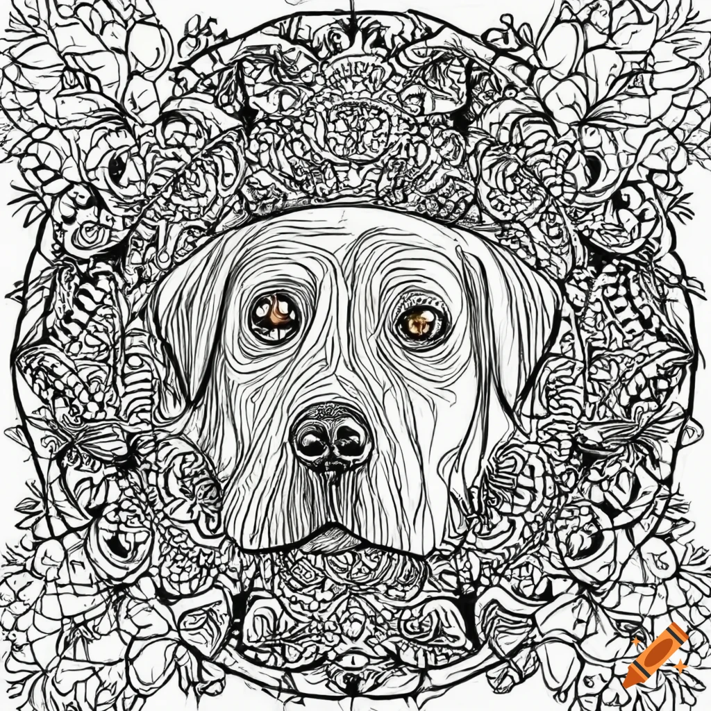 Colouring page for adults, mandala, dog image(labrador retriever),white ...