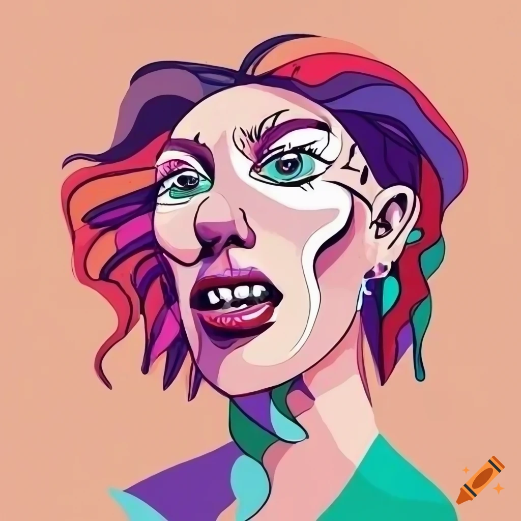 Doodle art. head face people. picasso inspired. vector art