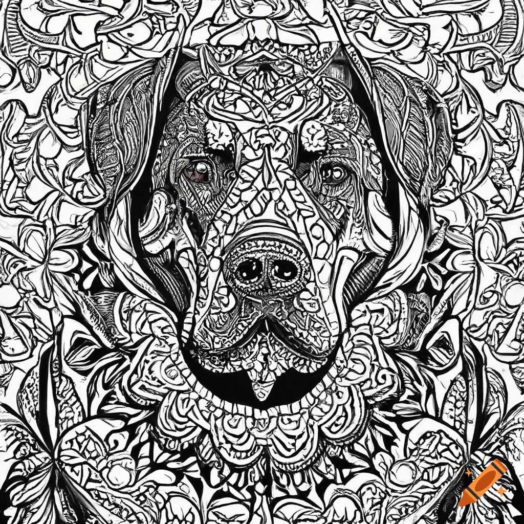 Coloring pages for adult, mandala, dog image (rottweiler), white ...
