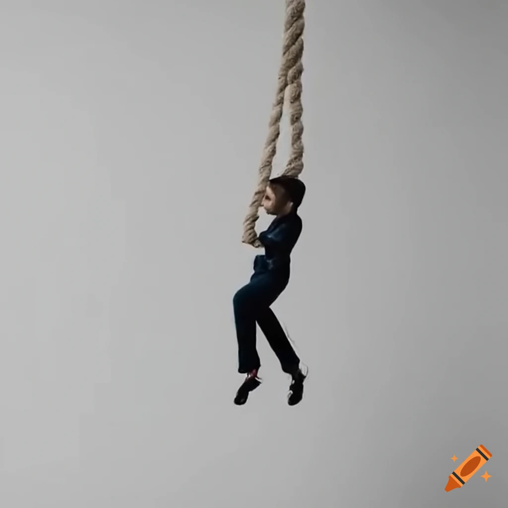 Tiny man climbing on a 30 cm rope on Craiyon