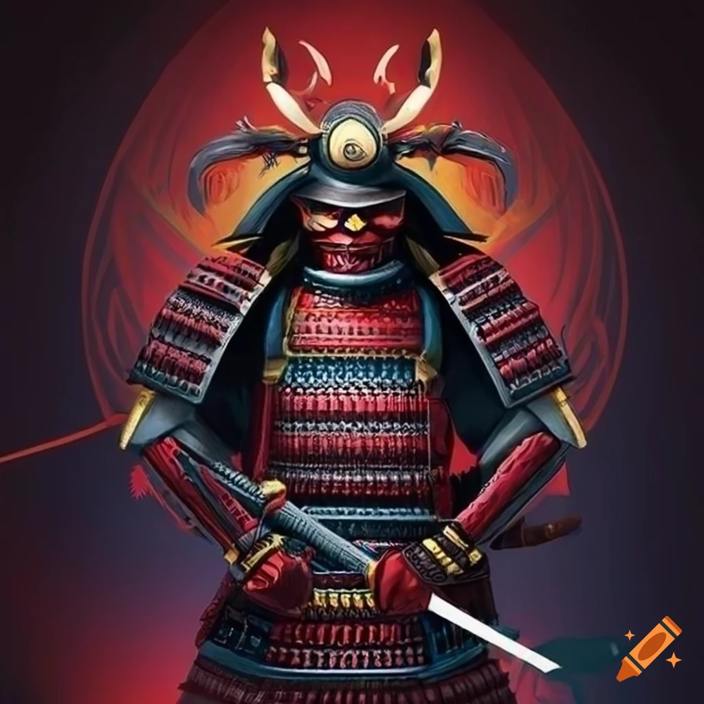 Bold and dynamic illustration of a powerful samurai warrior on Craiyon