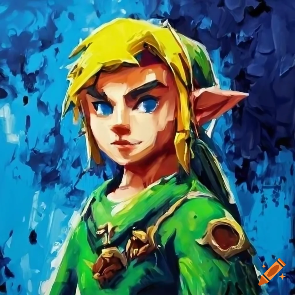 palette knife painting of Link from Legend of Zelda