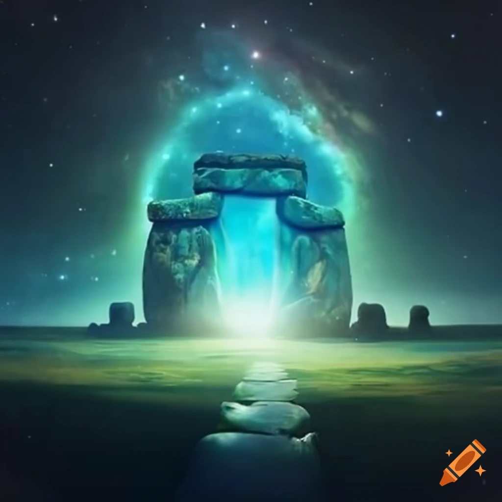 A mysterious portal at Stonehenge leading to a hidden cosmic garden