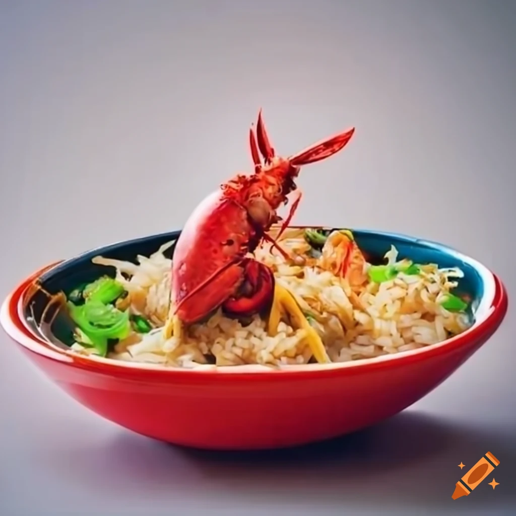 Lobster sauce dish in elegant chinese restaurant with fried rice on Craiyon