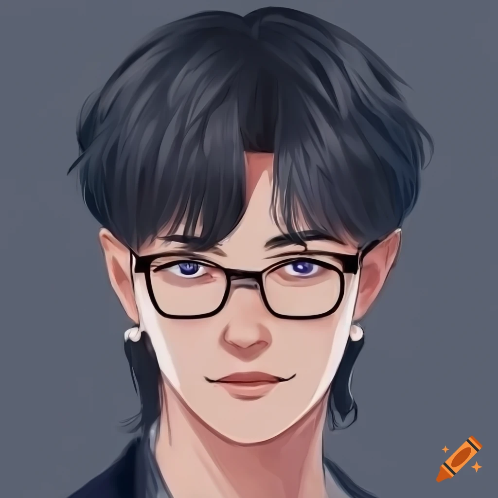 Avatar of a handsome final-year student with glasses, two block 6/4 mullet  hairstyle, and an oval face on Craiyon