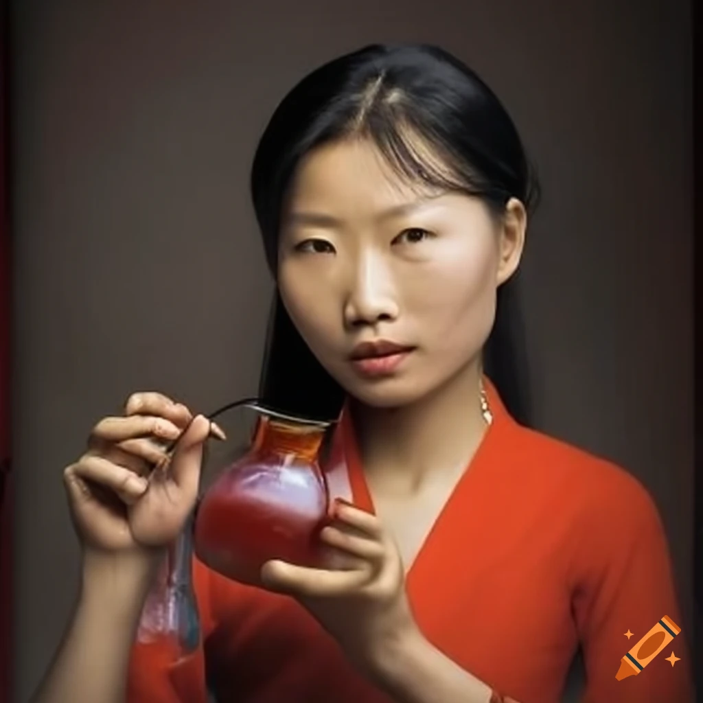 Chinese woman holding vinegar