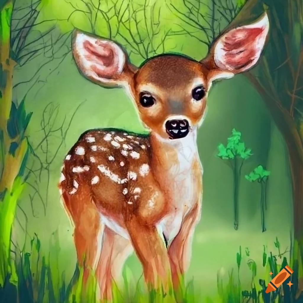 Premium Vector | Black and white vector illustration of baby deer fawn