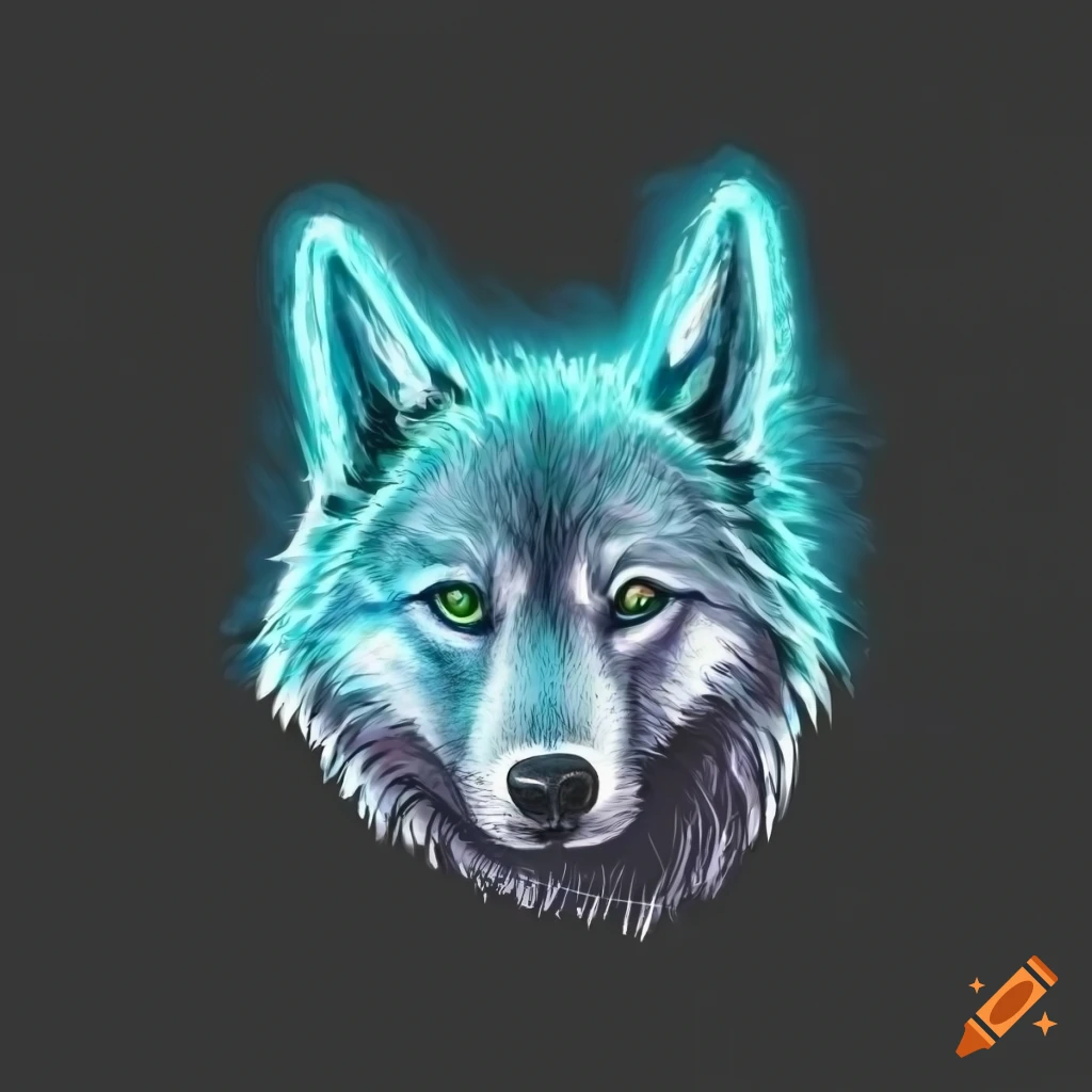 Wolf, neon lights, clip art, head only on Craiyon