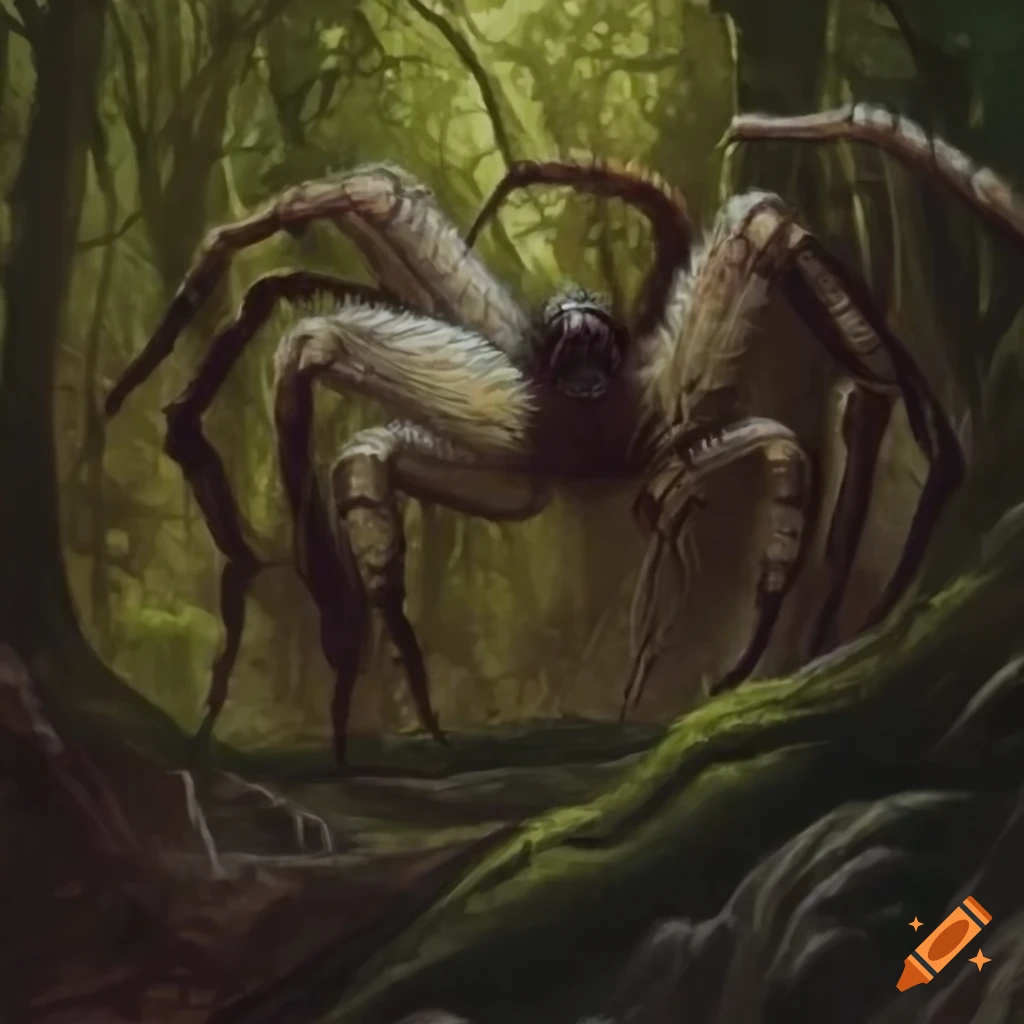 Mtg card art innistrad acidic giant spider in the forest, fat abdomen
