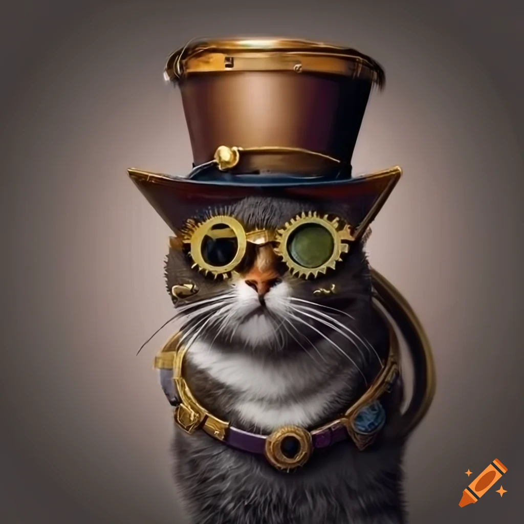 Steampunk cat with gear goggles on Craiyon