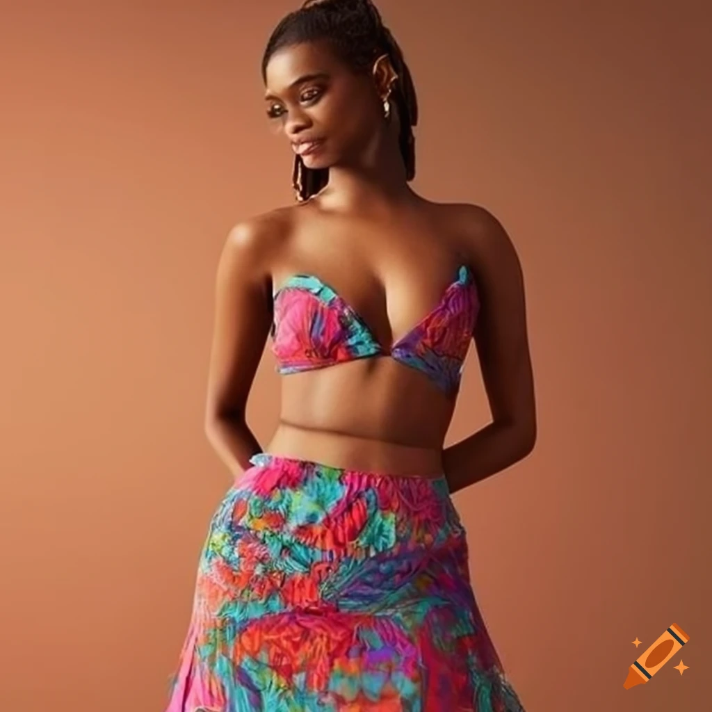 Orange and pink floral printed crop top with skirt - set of two by