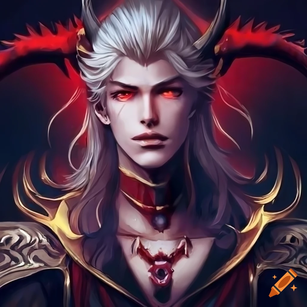 A handsome demon; king; demon; male; strong jaw; manly; two horns ...