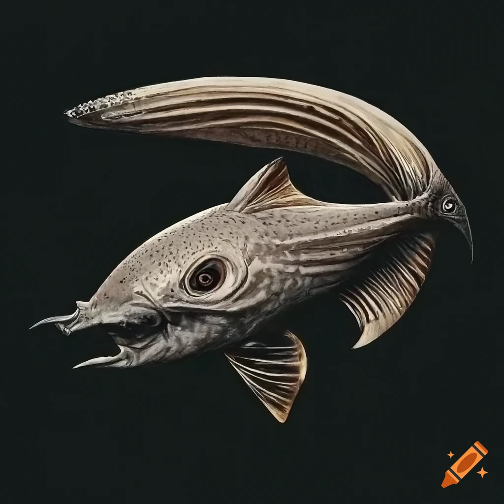 Realistic speculative evolution taxonomic drawing of alien catfish