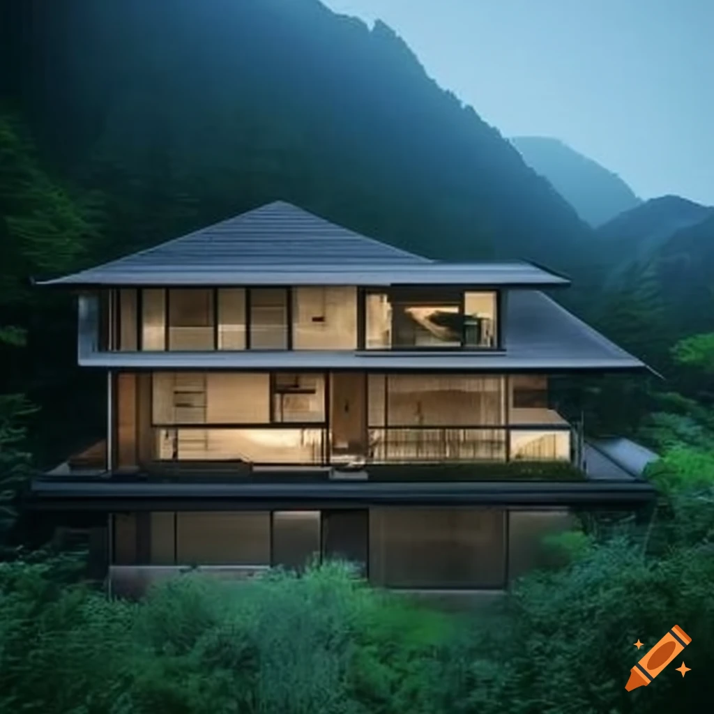 Modern japanese mansion in mountain on Craiyon