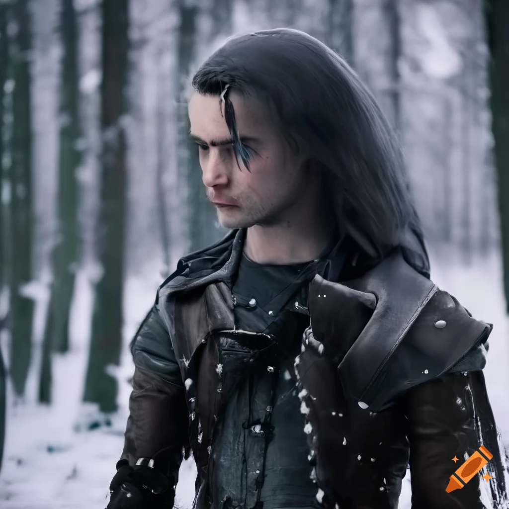 A Young Man with long, silver hair, blue Eyes. Wearing Leather and a ...