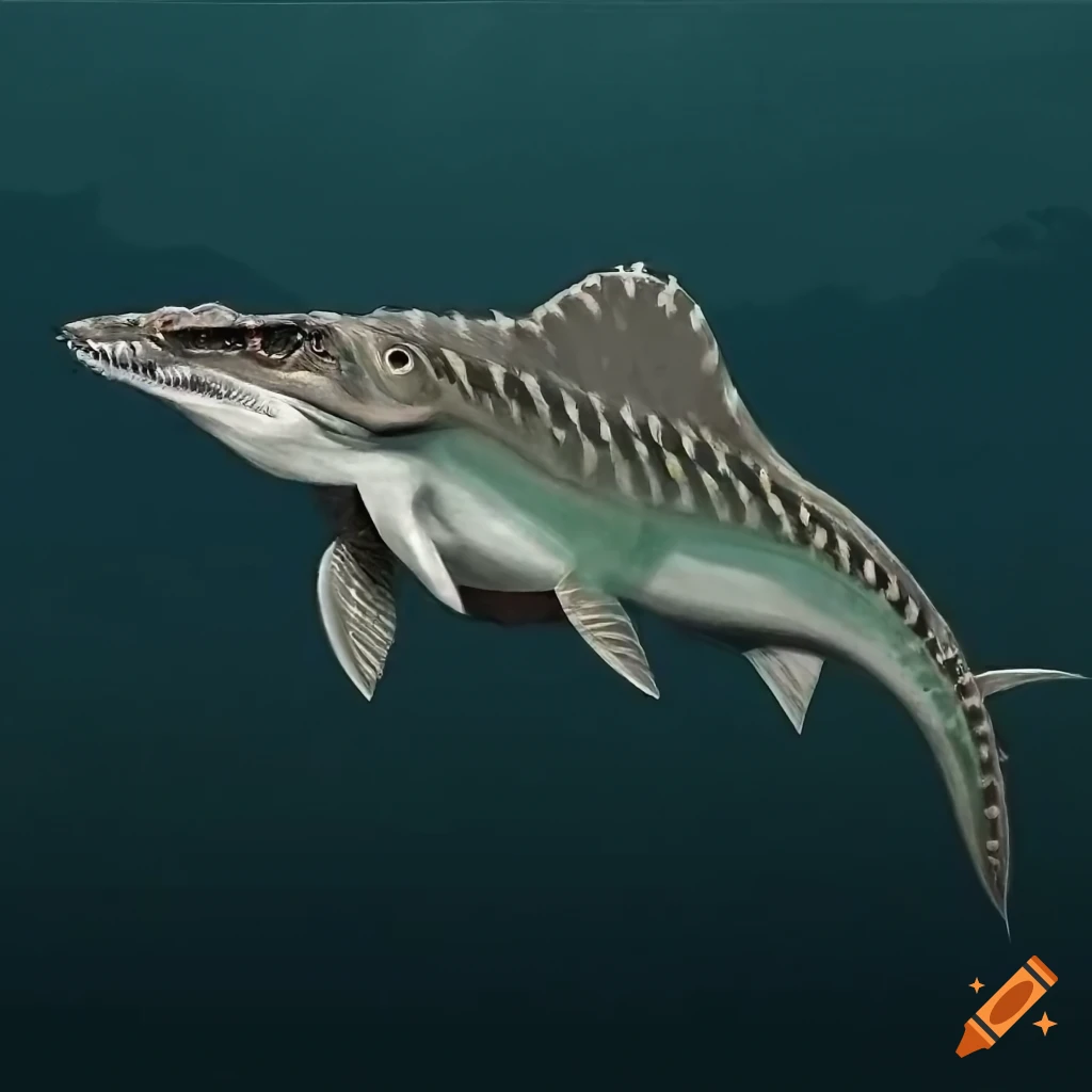 Realistic speculative evolution taxonomic drawing of alien mud eating  sturgeon-salmon spinosaurus hybrid with fish like head walking on marshy  muddy jungle (dark coloration, full body) on Craiyon