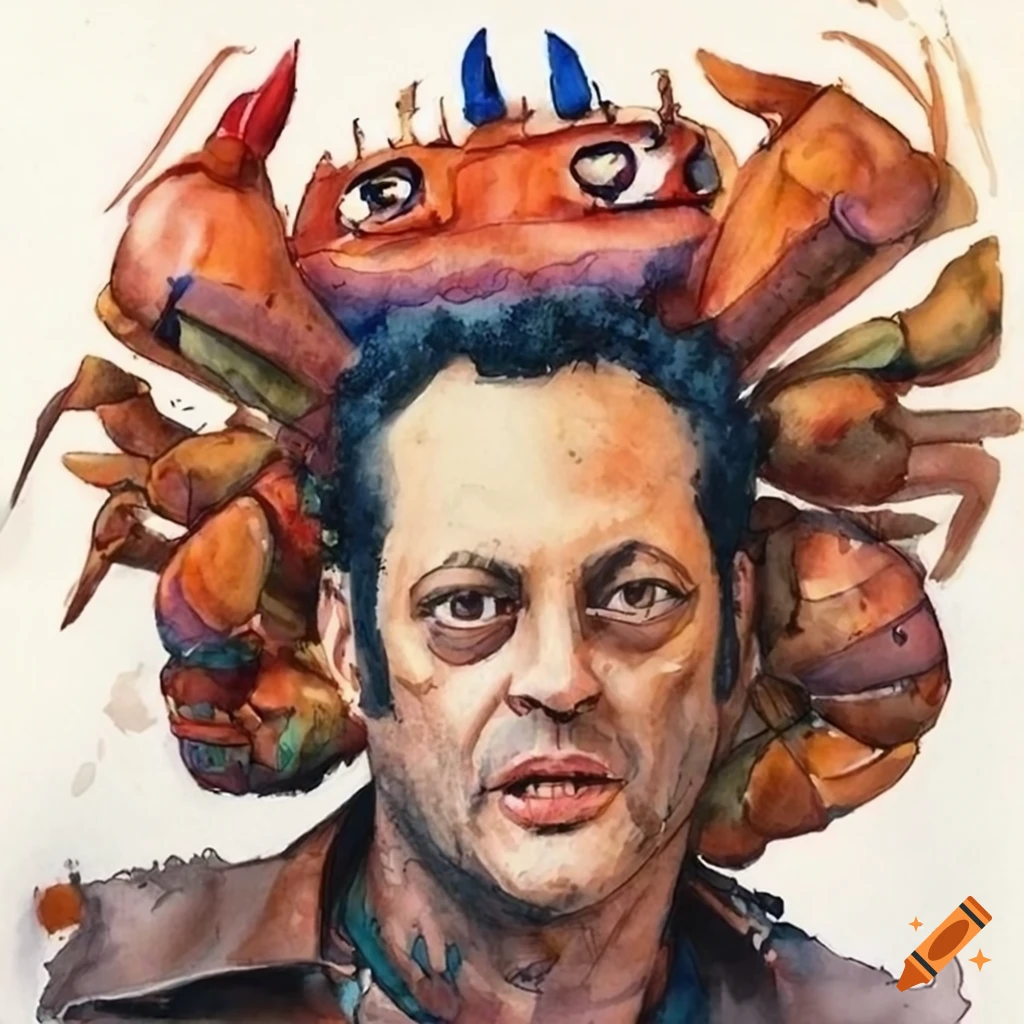 Watercolor Painting Of Vince Vaughn In An Eccentric Crab Costume