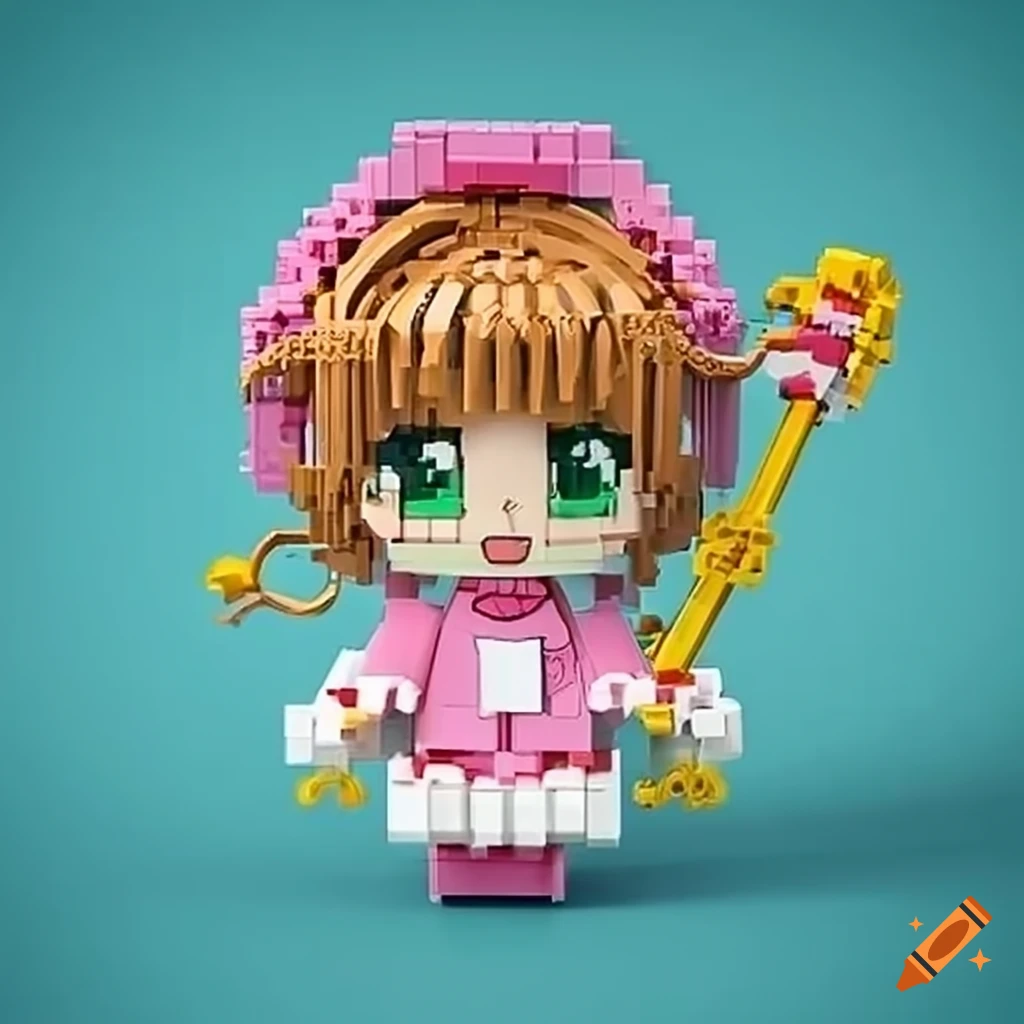 Anime character cardcaptor sakura made of lego blocks, happy on Craiyon