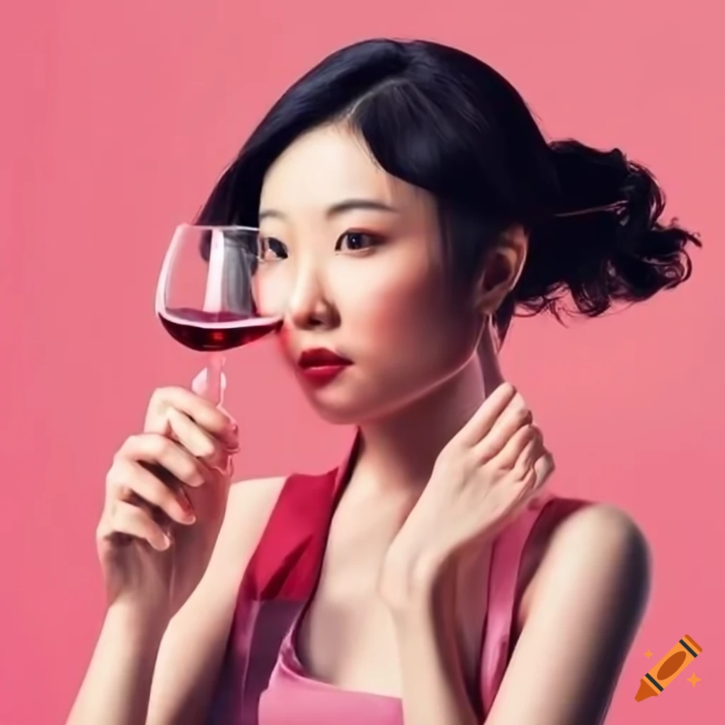 Chinese woman drinking red wine