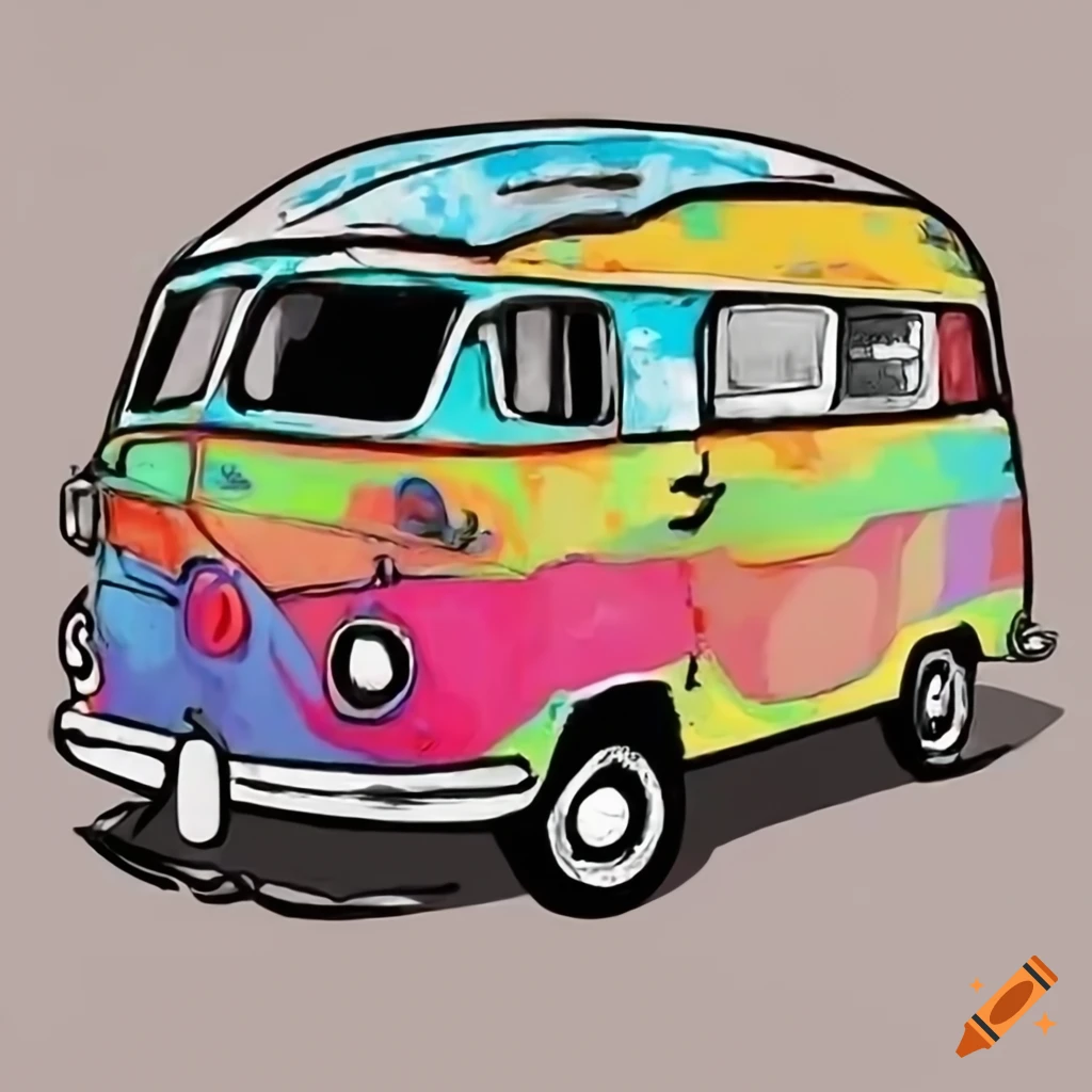 Funny camper van, black and white