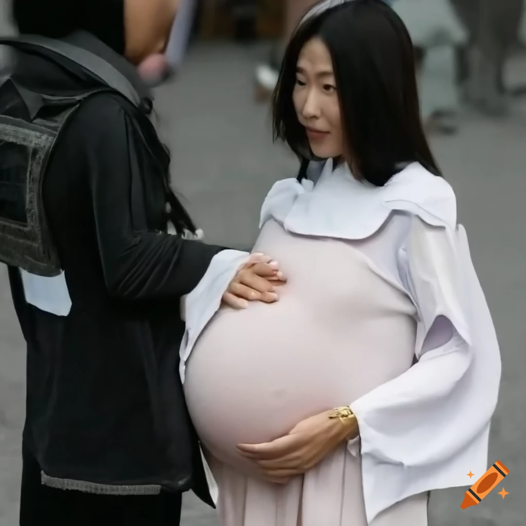 Candid Snapshot Japanese Woman With A Large Pregnant Belly On Craiyon 