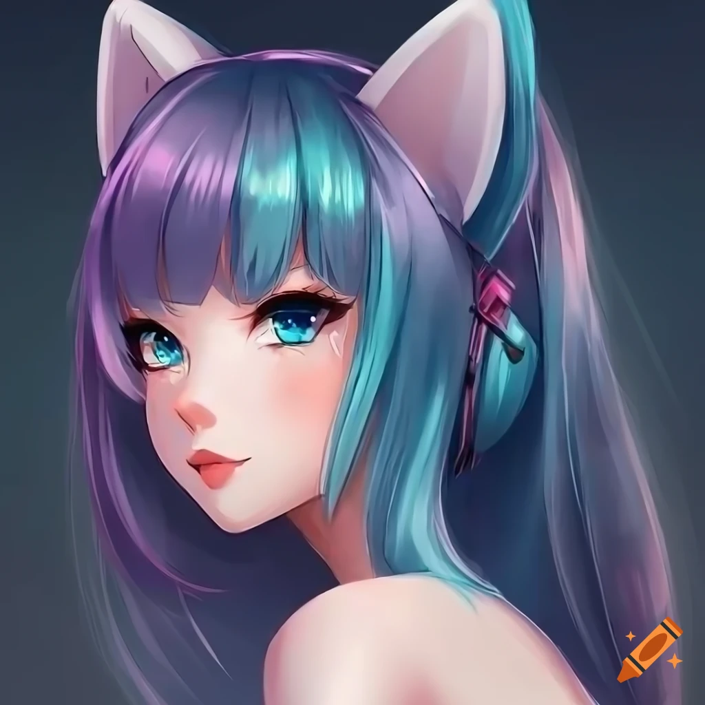 Portrait of mid body of cuttest cat girl in anime art style, art by ...