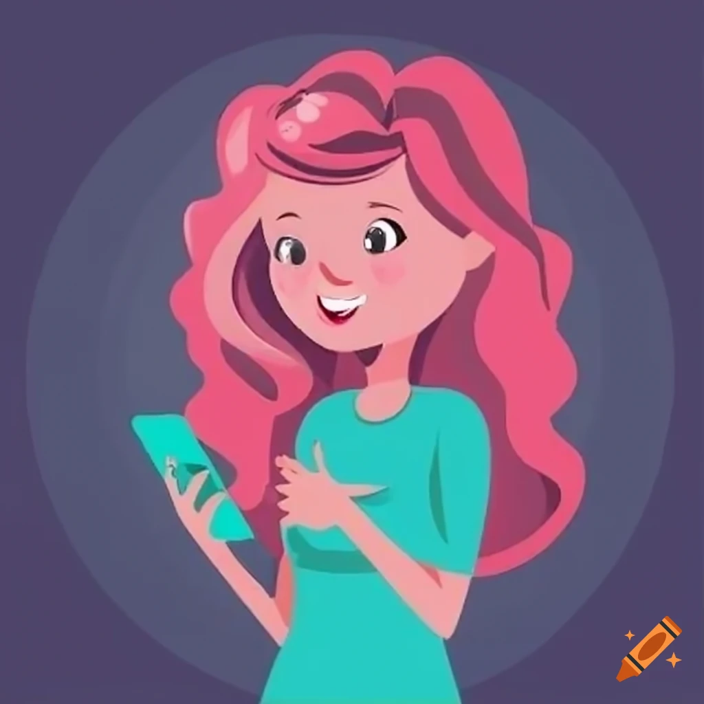lady with smartphone chatting black and white cartoon
