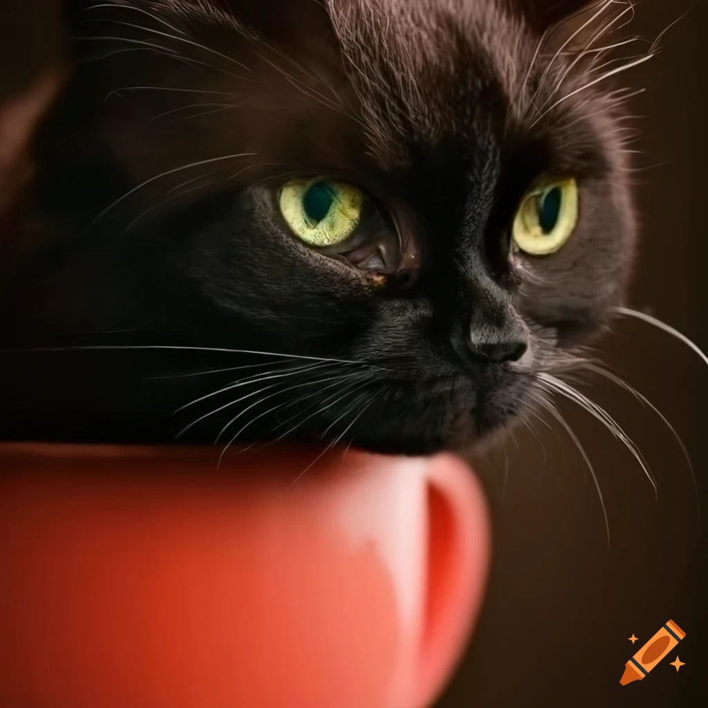 Black cat in a teacup