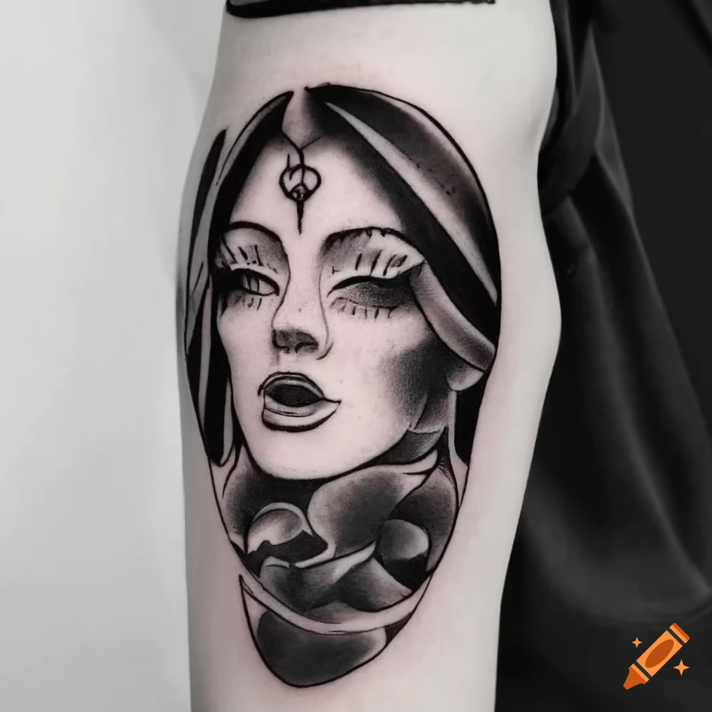 Neo traditional tattoo minimalist black and white on Craiyon