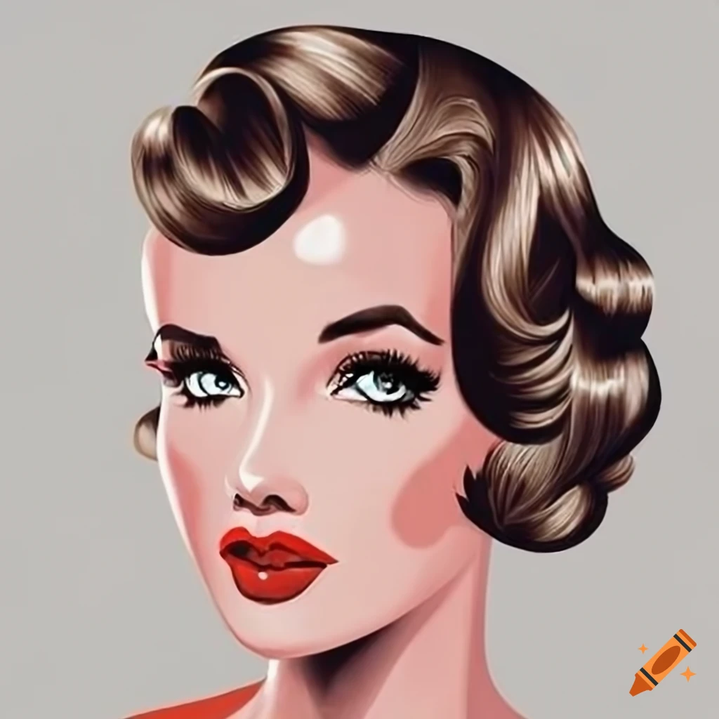 Retro Beauty Clipart, Retro Woman PNG, Retro Hairstyle Woman PNG, Retro Lady Illustrations, 1920s Woman, Fifties Makeup Style, Clipart, White Background, Fine art by Nicoletta Ceccoli