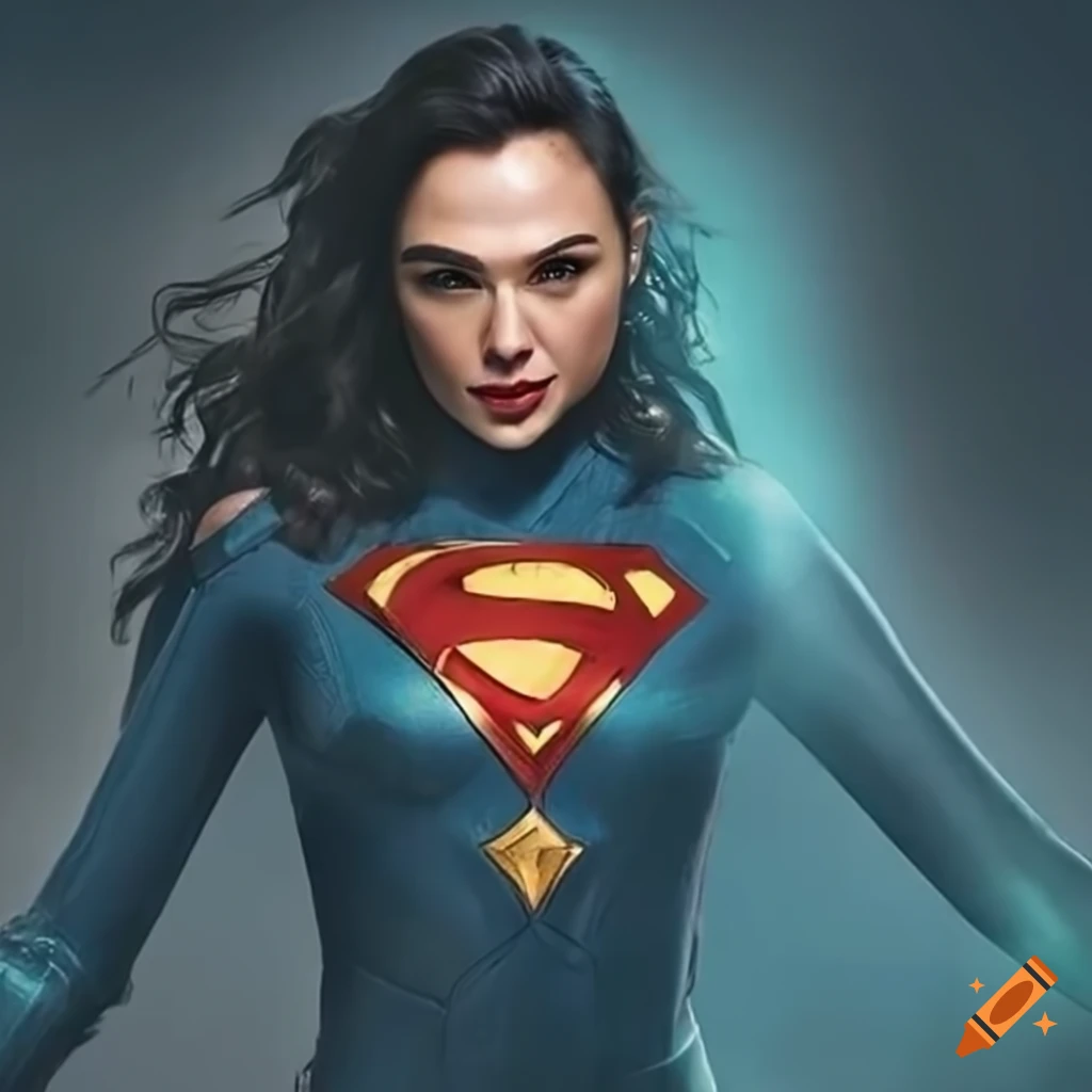 A superheroine wearing a stunning costume, portrayed by gal gadot