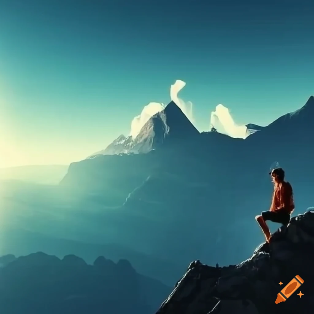 Someone climbing mountains. we saw him from the back, with a great ...