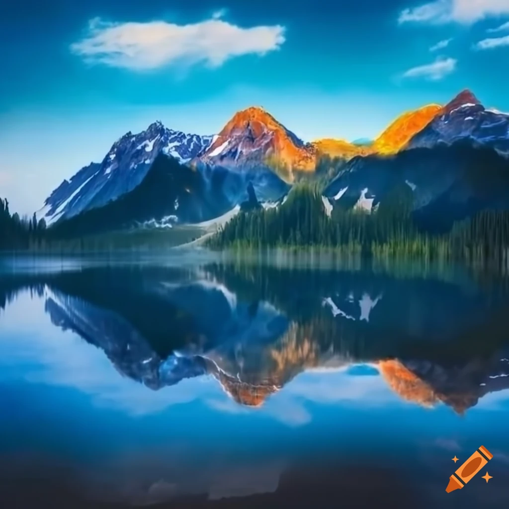 Majestic mountain range reflected in a tranquil lake